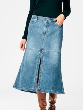 Tibi Classic Blue Wash Denim Midi Skirt